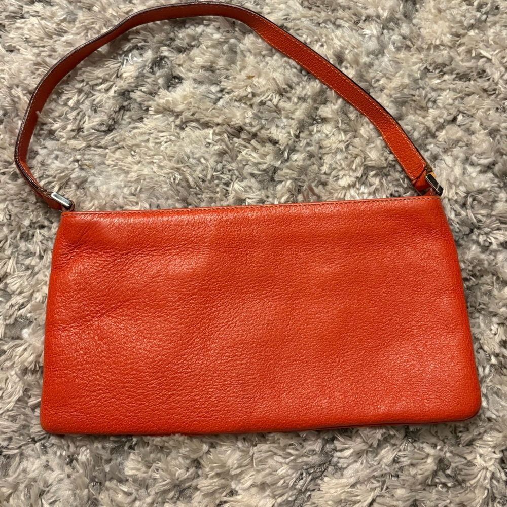 Kate Spade Orange Pebbled Leather Shoulder Bag Clutch Baguette Vintage Italian - Picture 3 of 6